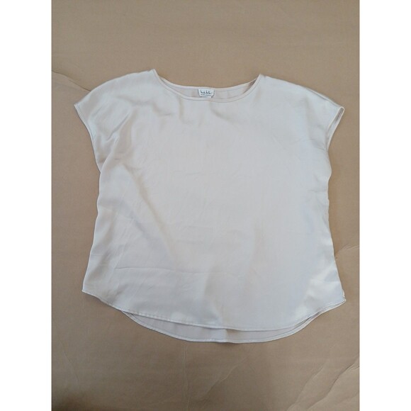 Nicole Miller Satin Shell Top Womens XL Champagne Cap Sleeve Relaxed Elegant - Picture 1 of 6